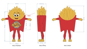 Эскиз ростовая кукла картошка фри, костюм картошки фри