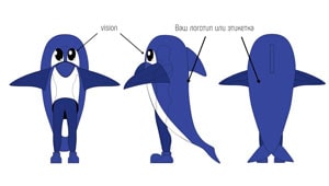 Эскиз ростовой куклы кит, костюма кита