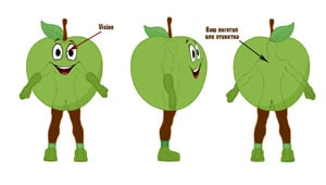 Эскиз ростовой куклы яблоко, костюма яблока