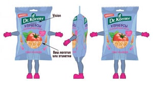 Эскиз ростовой куклы чипсы Dr.Korner, костюма пачки чипсов