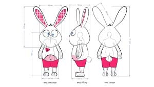 Эскиз ростовой куклы заяц, костюма зайца