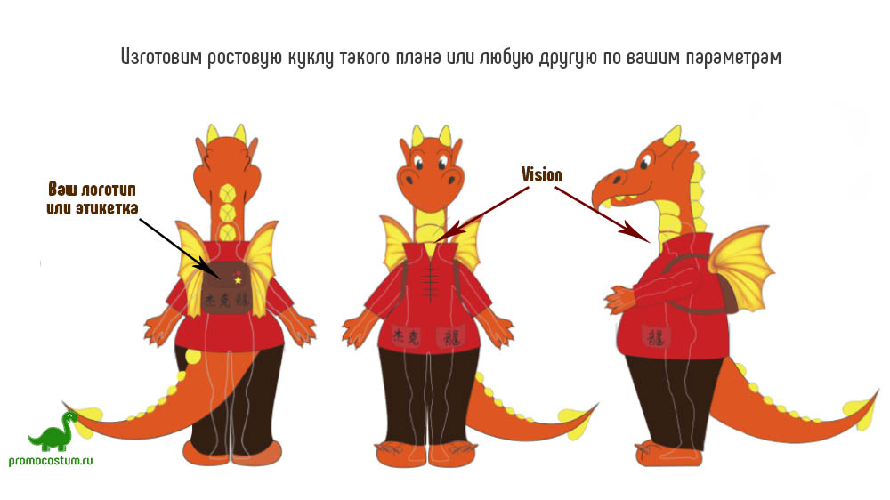 Пример эскиза - ростовая кукла дракон, костюм дракона
