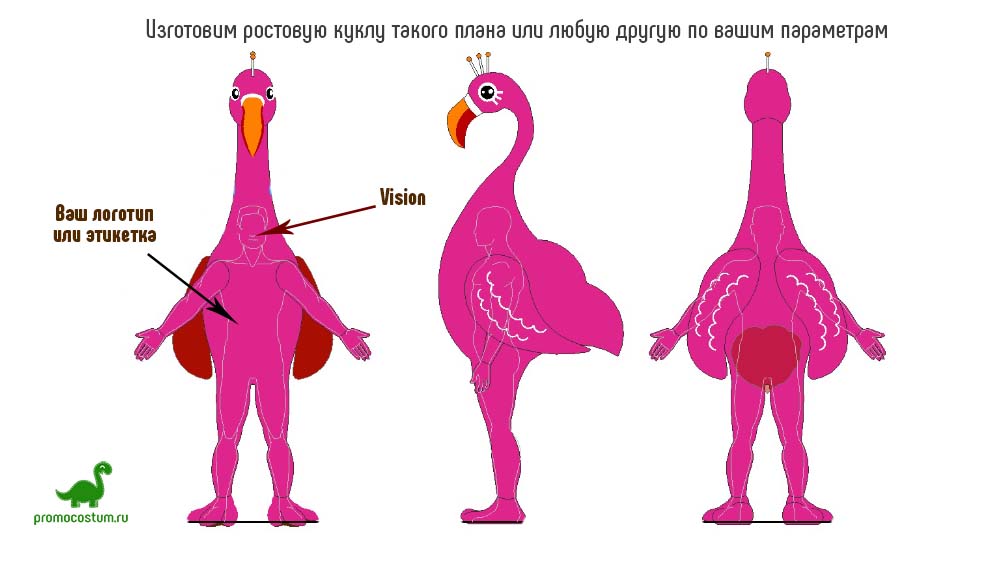 Пример эскиза - ростовая кукла фламинго, костюм фламинго