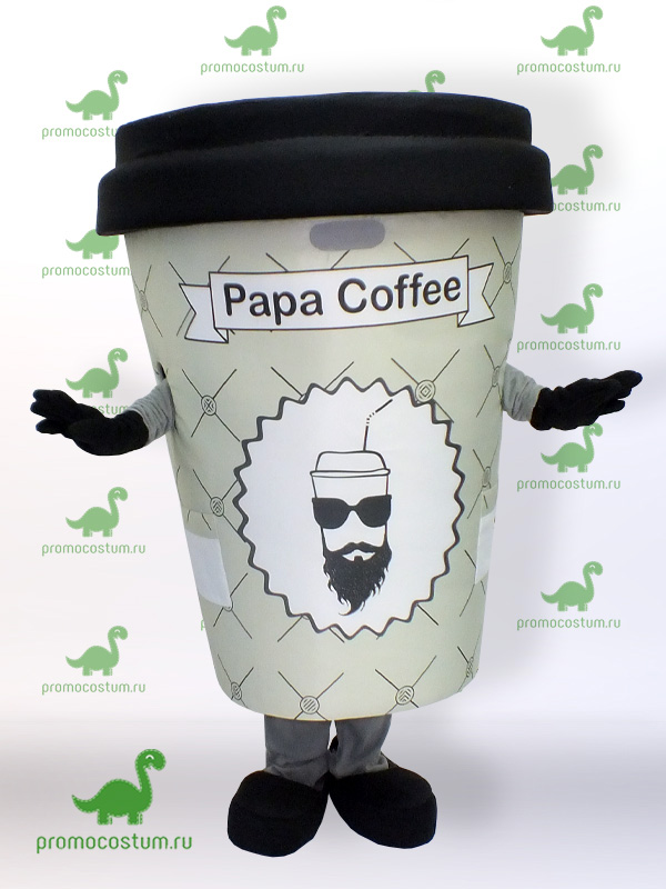 Ростовая кукла стакана кофе Papa Coffee, костюм стакана кофе Papa Coffee 