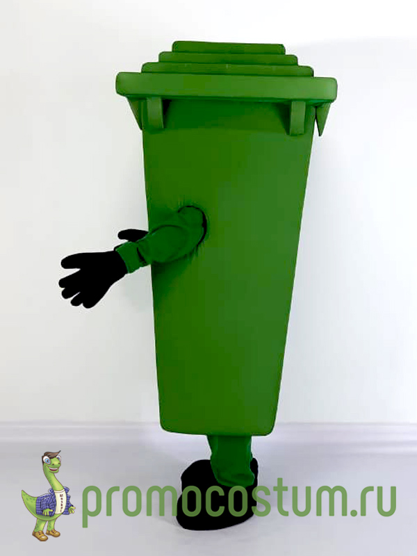 Ростовая кукла мусорный бак, костюм мусорного бака вид сбоку
