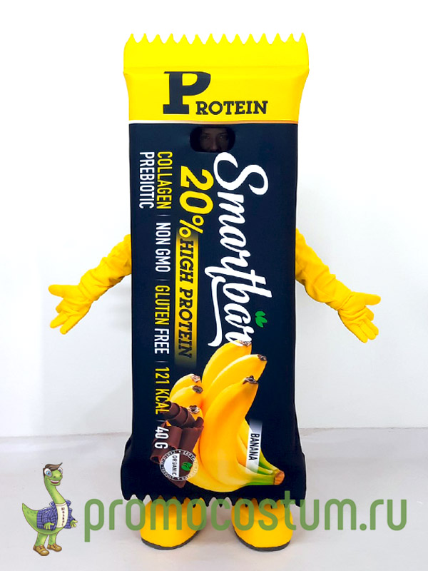 Ростовая кукла банановый батончик Собинский хлебокомбинат, костюм бананового батончика Собинский хлебокомбинат