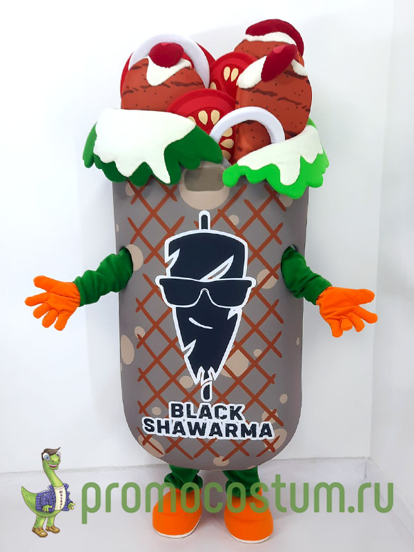 Ростовая кукла чёрная шаурма Black Shawarma, костюм чёрной шаурмы Black Shawarma