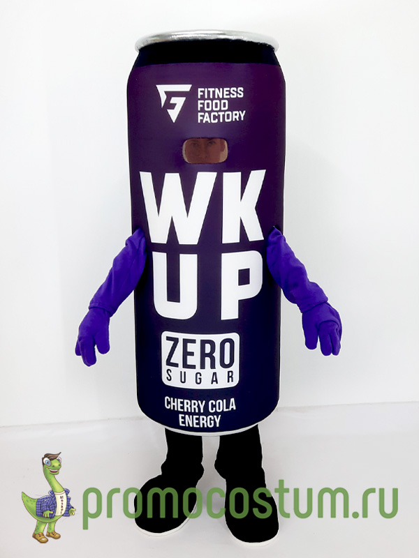 Ростовая кукла фиолетовая банка напитка WK UP, костюм фиолетовой банки напитка WK UP