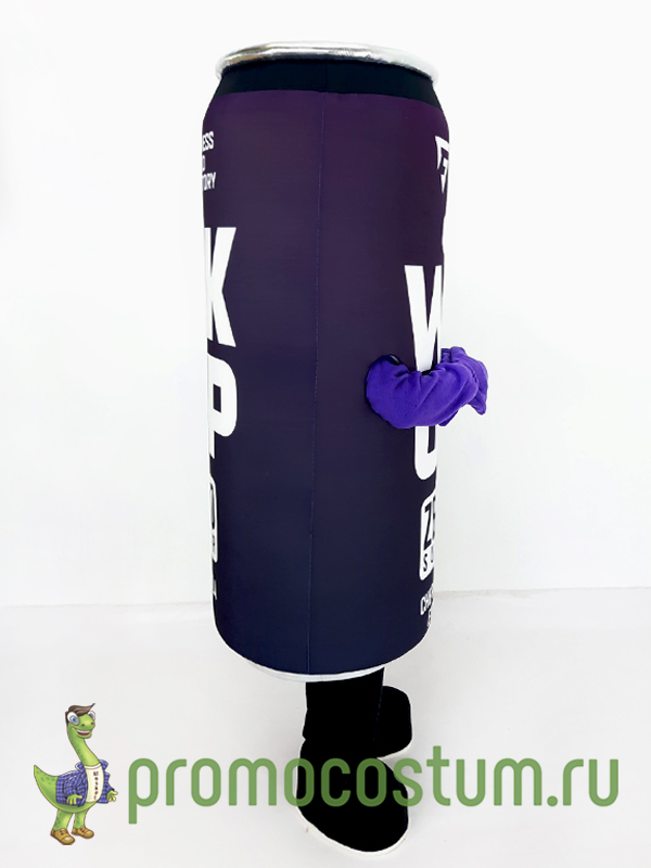 Ростовая кукла фиолетовая банка напитка WK UP, костюм фиолетовой банки напитка WK UP — вид сбоку