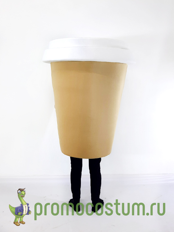 Ростовая кукла стакан кофе, костюм стакана кофе — вид сзади