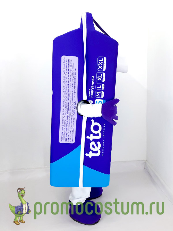 Ростовая кукла упаковка подгузников Teto, костюм упаковки подгузников Teto — вид сбоку