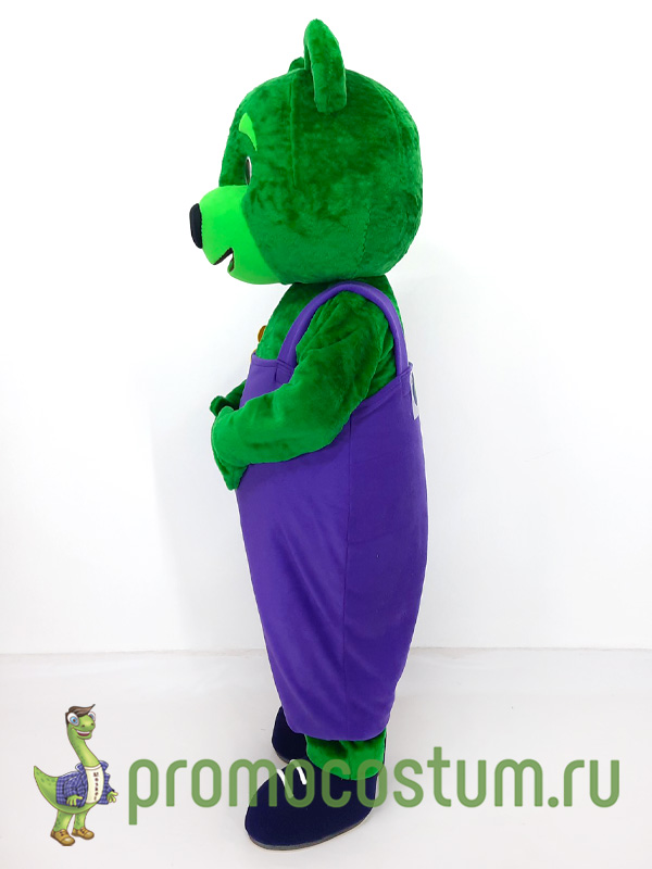 Ростовая кукла зеленый медведь ДСМ, костюм зеленого медведя ДСМ — вид сбоку