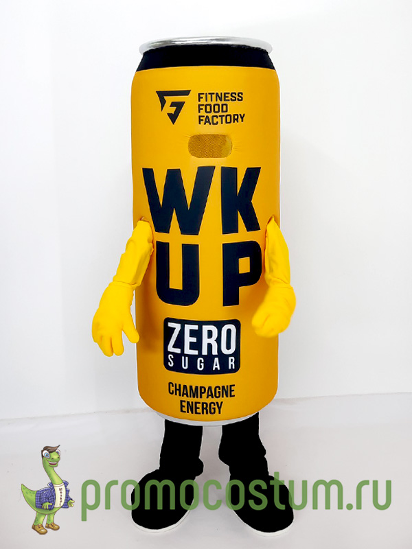 Ростовая кукла желтая банка напитка WK UP, костюм желтой банки напитка WK UP